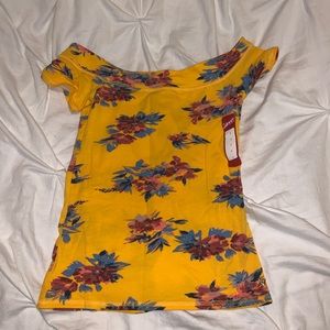 Off the Shoulder Mustard Shirt with Flowers